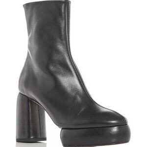 Aeyde Women's Emmy Black Leather Platform Round-Toe Block Heel Boots.  US 9